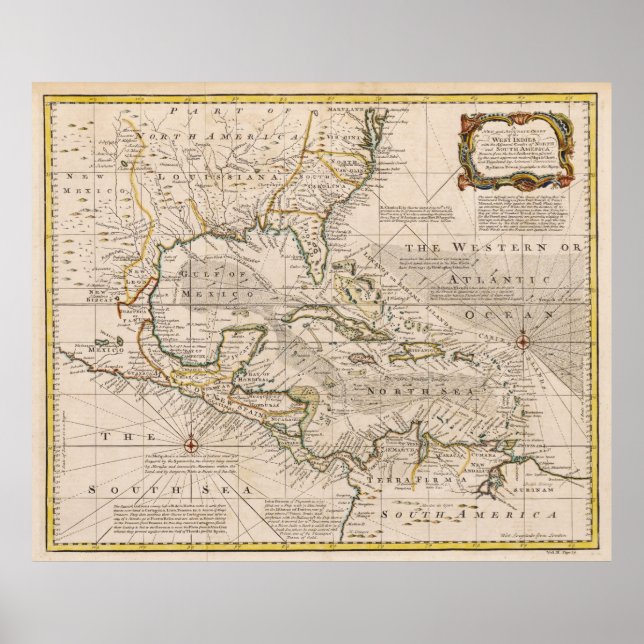 Poster 1720 Carte des Antilles par Emanuel Bowen (Devant)