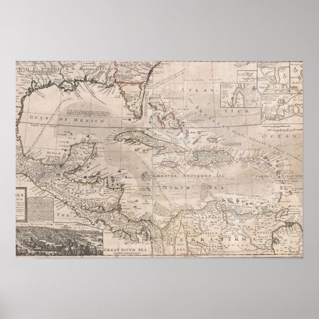 Poster 1732 Graphique anglais des Caraïbes GRAND (Devant)
