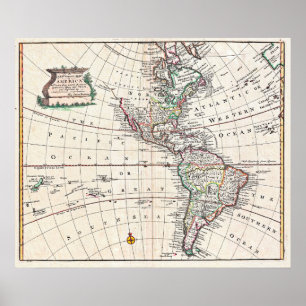 Poster 1747 Carte de Bowen de l'Amérique du Nord et de l'