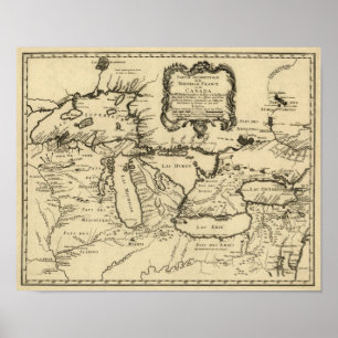 Poster 1755 Great Lakes and New France / Canada Map