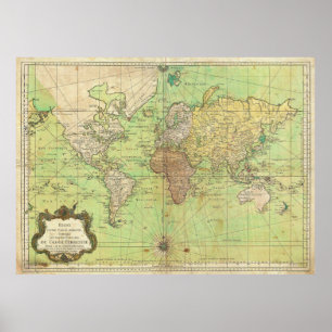 Poster 1778 Bellin Nautical Chart ou Map of the World