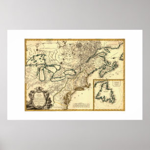 Poster 1778 Carte du Canada et des États-Unis