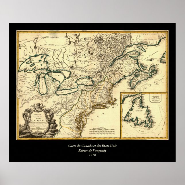 Poster 1778 Carte du Canada et des États-Unis (Devant)
