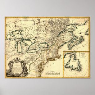 Poster 1778 Carte du Canada et des États-Unis