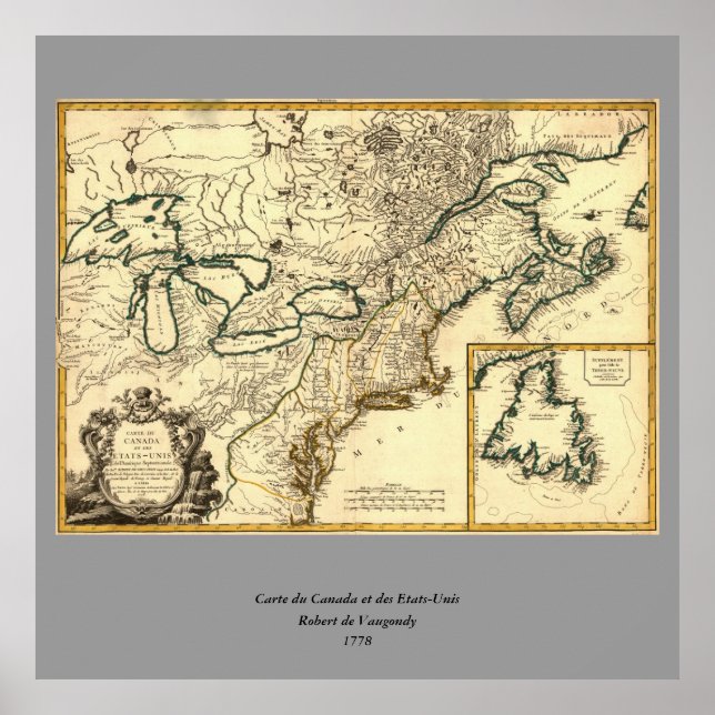 Poster 1778 Carte du Canada et des États-Unis (Devant)