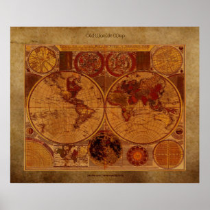 Poster 1780 Ancien Monde carte sur effet Parchemin Art