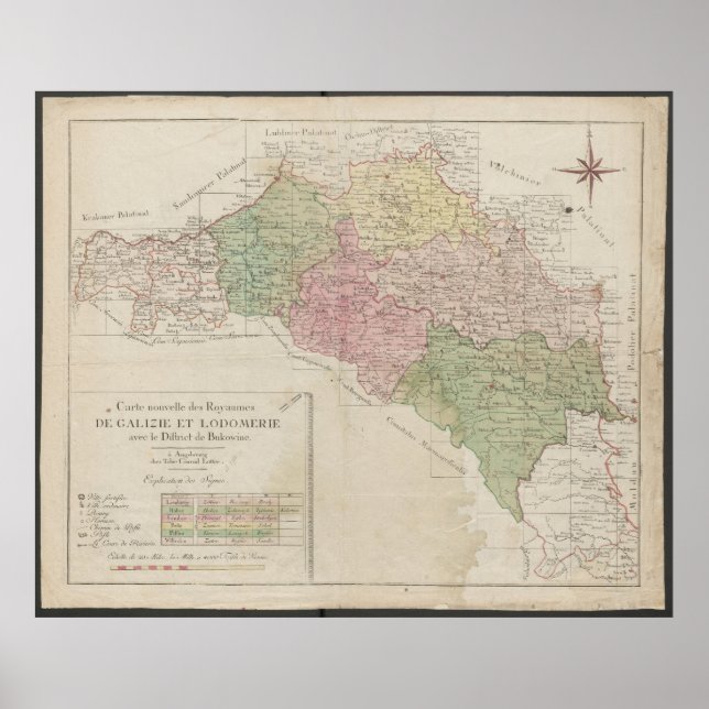Poster 1780 Map of the Kingdoms of Galicia and Lodomeria  (Devant)