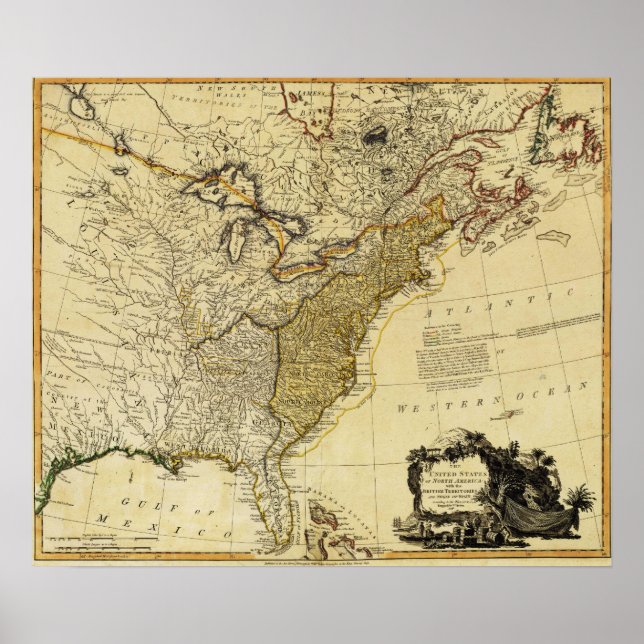 Poster 1784 Carte des Etats-Unis d'Amérique par Faden (Devant)