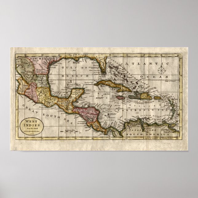 Poster 1790 Map of The West Indies by Dilly and Robinson (Devant)