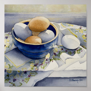 Poster 1791 Oeufs en Bol Bleu Art Imprimer
