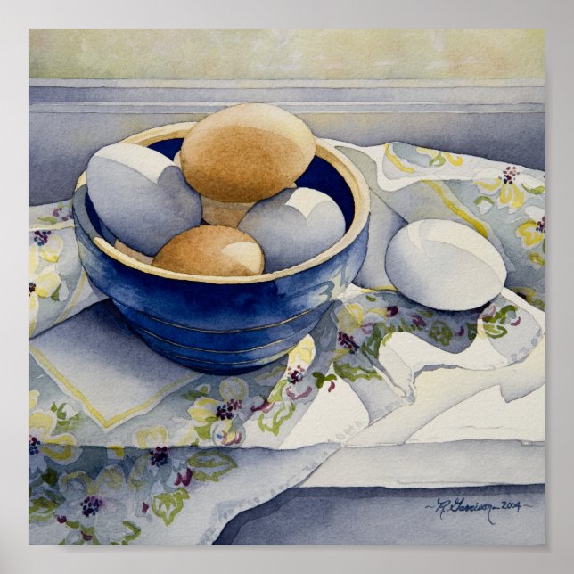 Poster 1791 Oeufs en Bol Bleu Art Imprimer (Devant)