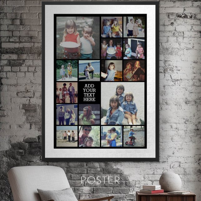 Poster 17 Collage photo et texte - Peut modifier noir (Personalized Poster - Add your photos and text)