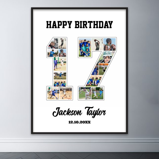 Poster 17e anniversaire Numéro 17 Collage photo (17th birthday number 17 photo collage)