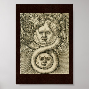 Poster 17e C. Alchimie Illustration : Soleil, Lune et Dra