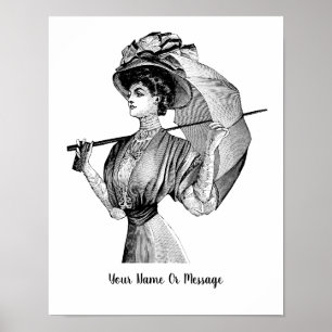 Poster 1800 B/W Art Woman avec parapluie