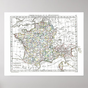 Poster 1806 Map - L'Empire Francais en 111 Departements