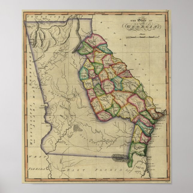 Poster 1817 L'état de Géorgie De Samuel Lewis Atlas (Devant)