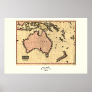 Poster 1818 Australasia  Map - Australia, New Zealand