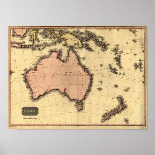 Poster 1818 Australasia Map - Australia, Nouvelle-Zélande (Devant)