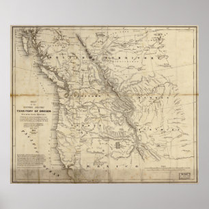 Poster 1838 Carte Territoire de l'Oregon Commerce de four