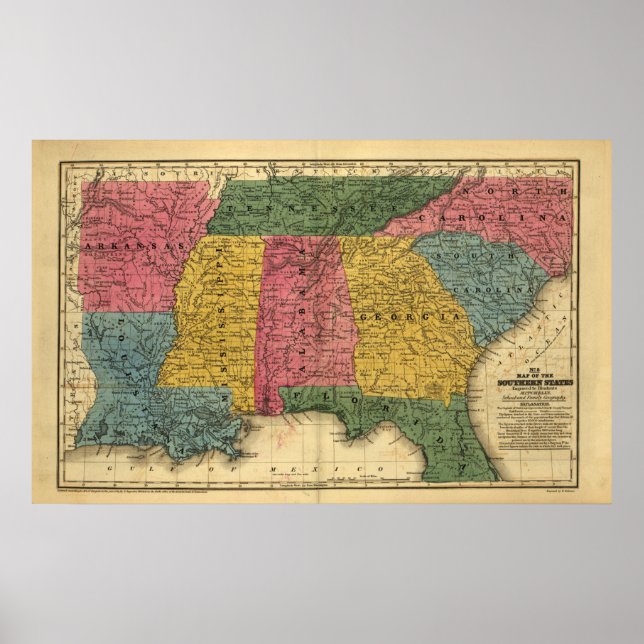 Poster 1839 Carte du sud des États-Unis (Devant)