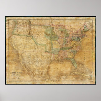 Poster 1839 David H. Burr Plan du mur des États-Unis