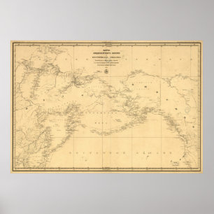 Poster 1844 Carte de la Russie et de l'Alaska en russe