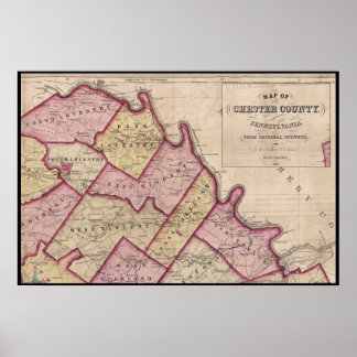 Poster 1847 Chester County PA Carte Schuylkill River