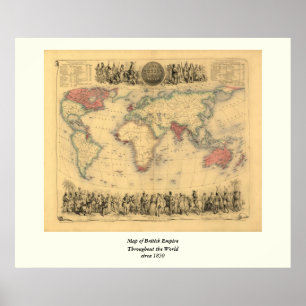 Poster 1850's Map of British Empire Throughout the World