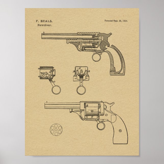 Poster 1854 Revolver de canon Dessin d'art breveté Imprim (Devant)