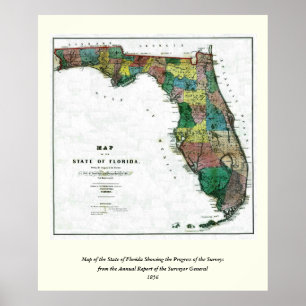 Poster 1856 Carte de l'État de Floride par Columbus Drew