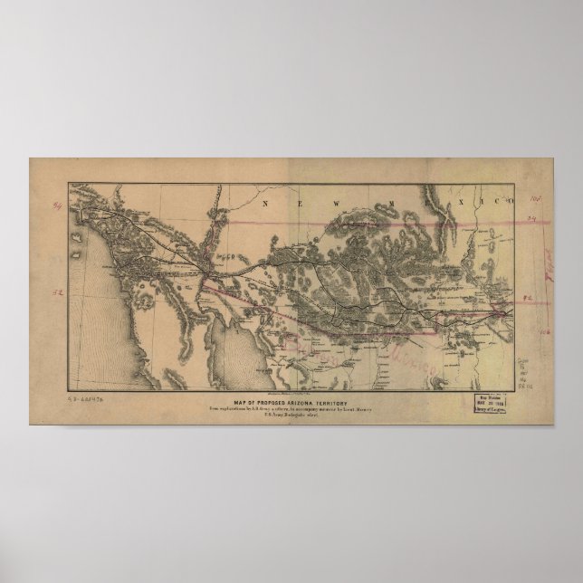 Poster 1857 Carte du Territoire et des Voies de l'Arizona (Devant)