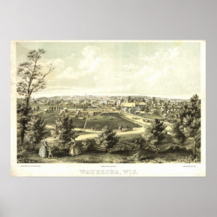 Poster 1857 Waukesha, WI Birds Eye View Panoramic Map
