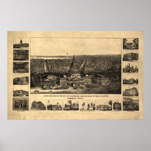 Poster 1860-90 Washington DC Birds Eye View Panoramic Map