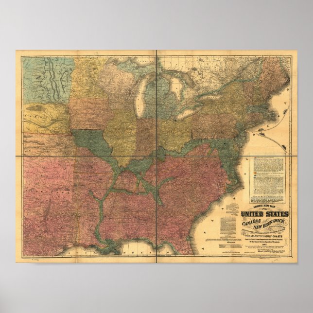 Poster 1863 Carte ferroviaire et de guerre civile des Éta (Devant)