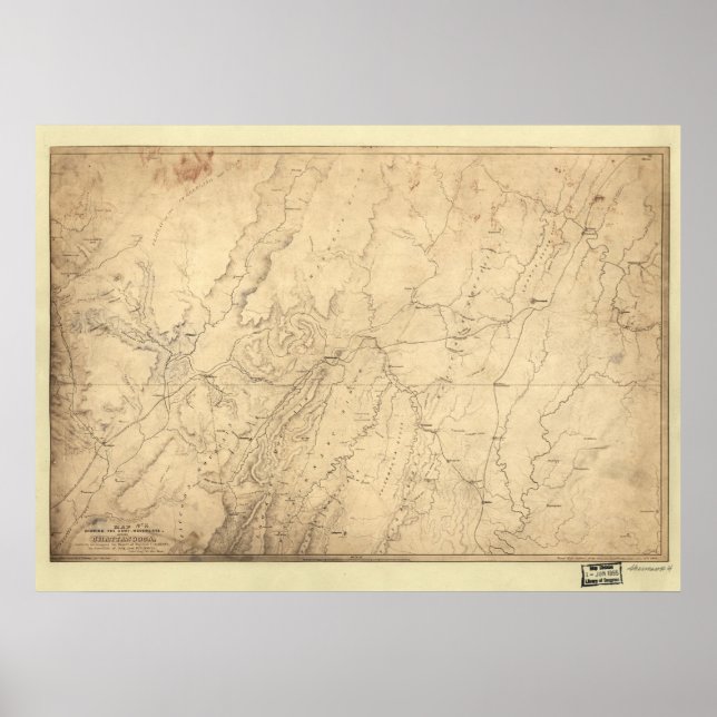 Poster 1864 Carte de la guerre civile Mouvements de troup (Devant)