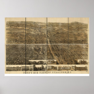 Poster 1868 Syracuse, NY Birds Eye View Panoramic Map