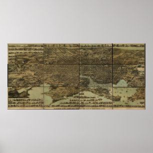 Poster 1869 Baltimore, MD Birds Eye View Panoramic Map