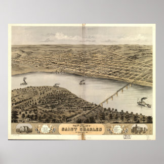 Poster 1869 Saint Charles MO Oiseaux Vue panoramique Cart