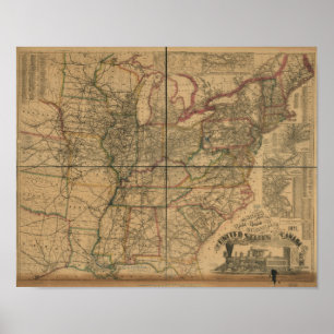 Poster 1871 Carte des chemins de fer et des distances des