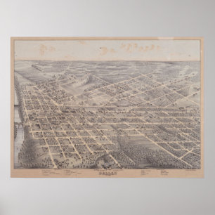 Poster 1872 Dallas, TX Oiseaux Vue panoramique Carte