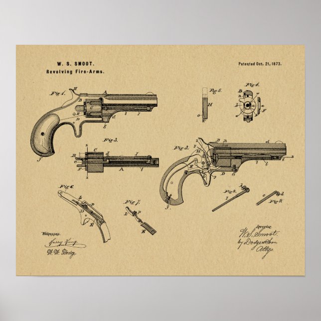 Poster 1873 Revolver Gun Dessin d'Art Brevet Imprimer (Devant)