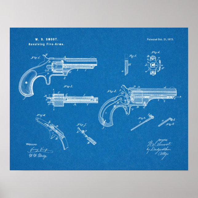 Poster 1873 Revolver Gun Dessin d'Art Brevet Imprimer (Devant)