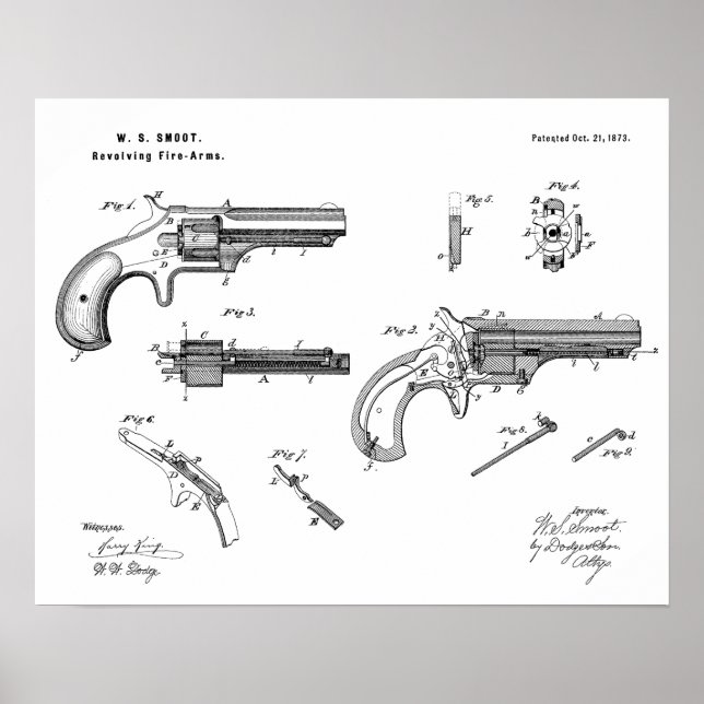 Poster 1873 Revolver Gun Dessin d'Art Brevet Imprimer (Devant)