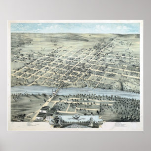 Poster 1873 Waco, TX Oiseaux Vue panoramique