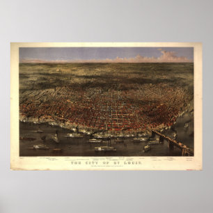 Poster 1874 St. Louis MO Oiseaux Vue panoramique