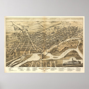 Poster 1875 Brantford (Ontario) Carte panoramique des yeu