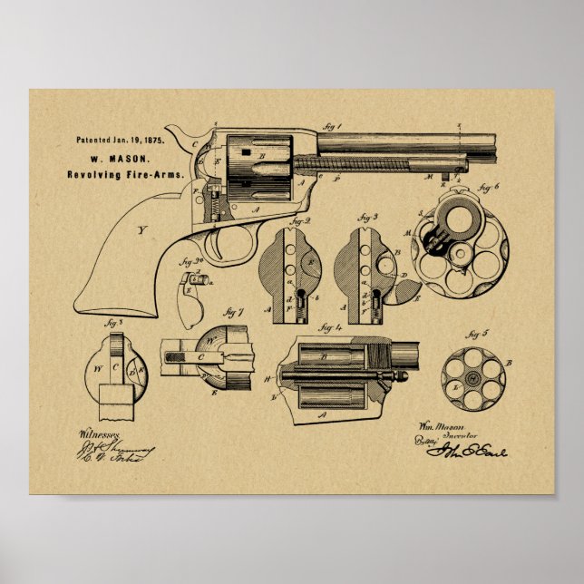 Poster 1875 Revolver Gun Dessin d'Art Brevet Imprimer (Devant)