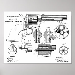 Poster 1875 Revolver Gun Dessin d'Art Brevet Imprimer