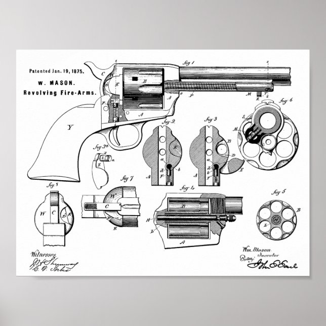 Poster 1875 Revolver Gun Dessin d'Art Brevet Imprimer (Devant)